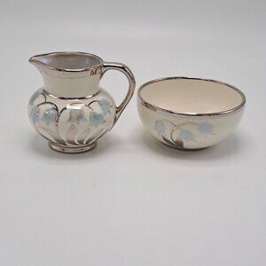 Lancaster & Sandland Ware Hanley England Leaf Creamer & Sugar Bowl Vintage